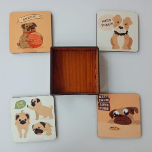 Wooden Tea Coasters Set of 4 I Dog Themed Office-Home-Gift I Desktop Item