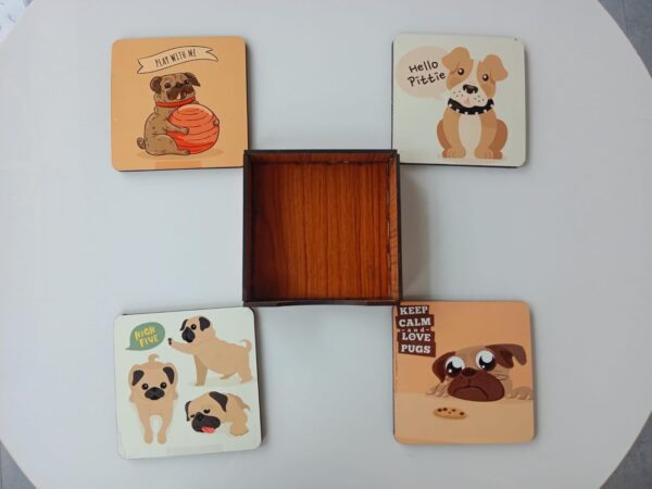 Wooden Tea Coasters Set of 4 I Dog Themed Office-Home-Gift I Desktop Item